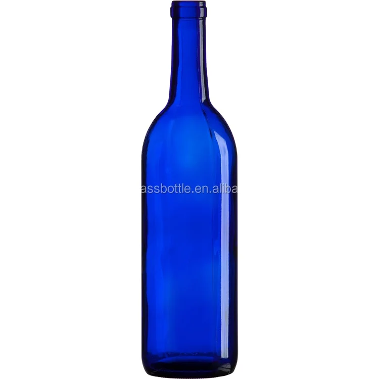 Factory Wholesale Empty Round 75cl Liquor Spirits Red Wine Bottles 750ml Cobalt Blue Bordeaux Wine Bottles With Cork
