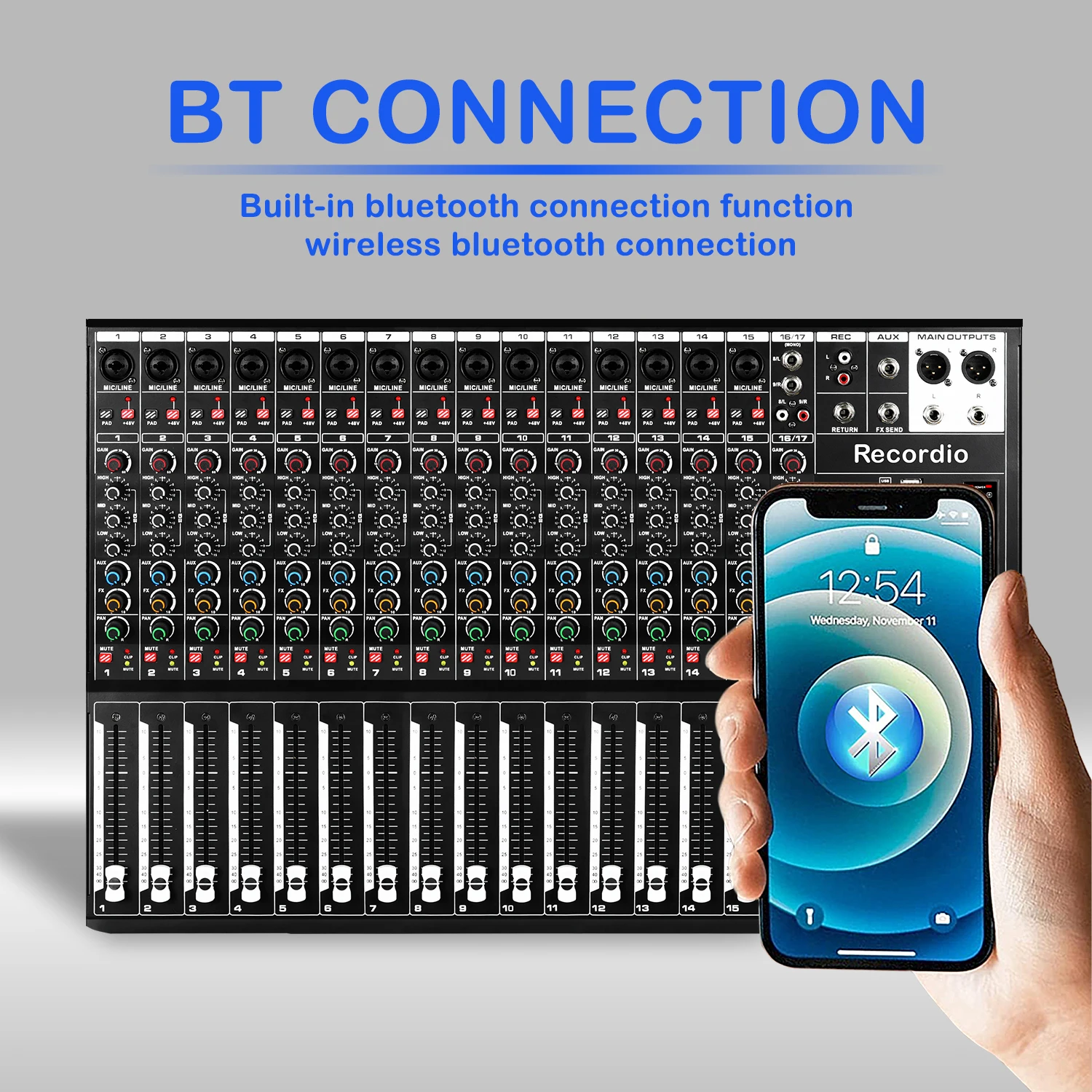 GAX-Q16 Recordio High Quality Audio Mixer Professional Digital Stage Mixer With 99DSP 7 Segment Equalizer