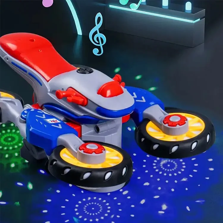 Battery operate 360 degree deformable rotation small cartoon stunt toy motors with light and music