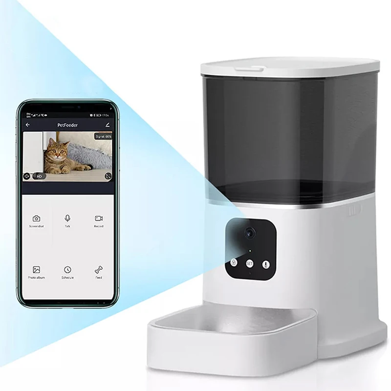 Custom Dog Cat Smart Pet Feeder Wifi Mobile Phone App Remote Control Microchip 7L Auto Pet Cat Dog Feeder With 1080P HD Camera
