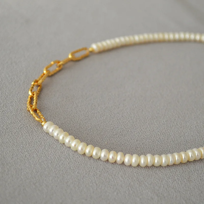 Колье на заказ натуральное пресноводное жемчужное ожерелье с латунной кованые форме плетённого кольца для женщин Colares para mujer