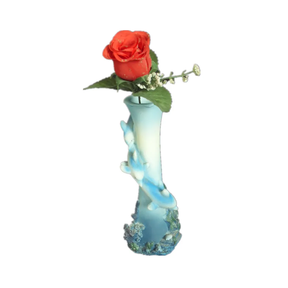 Custom Polyresin Dolphin Figurine and Flower Vase Resin Arts Crafts for Home Decoration Artificial Style