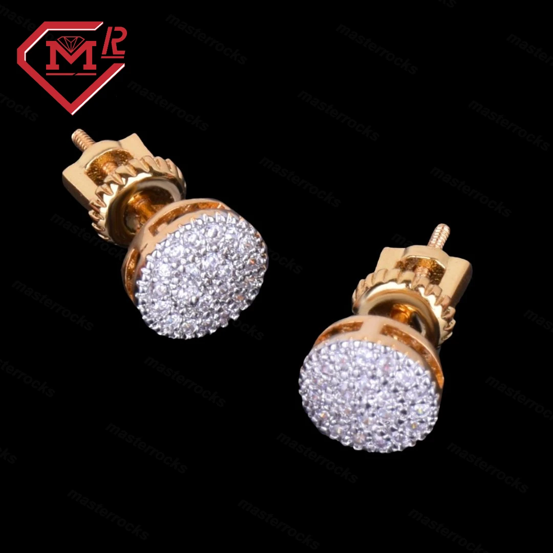Hot Sale 925 Sterling Silver Round Diamond  Earrings VVS Moissanite Iced Out Hip Hop Earrings For Men
