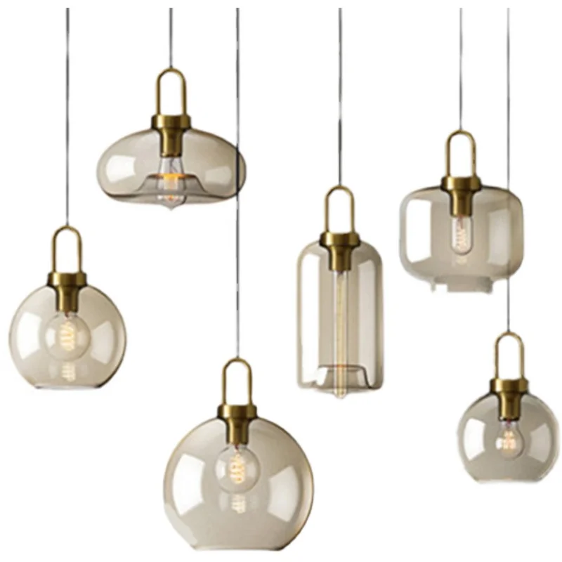 Modern simple glass pendant light Nordic restaurant goldfish bowl glass chandelier