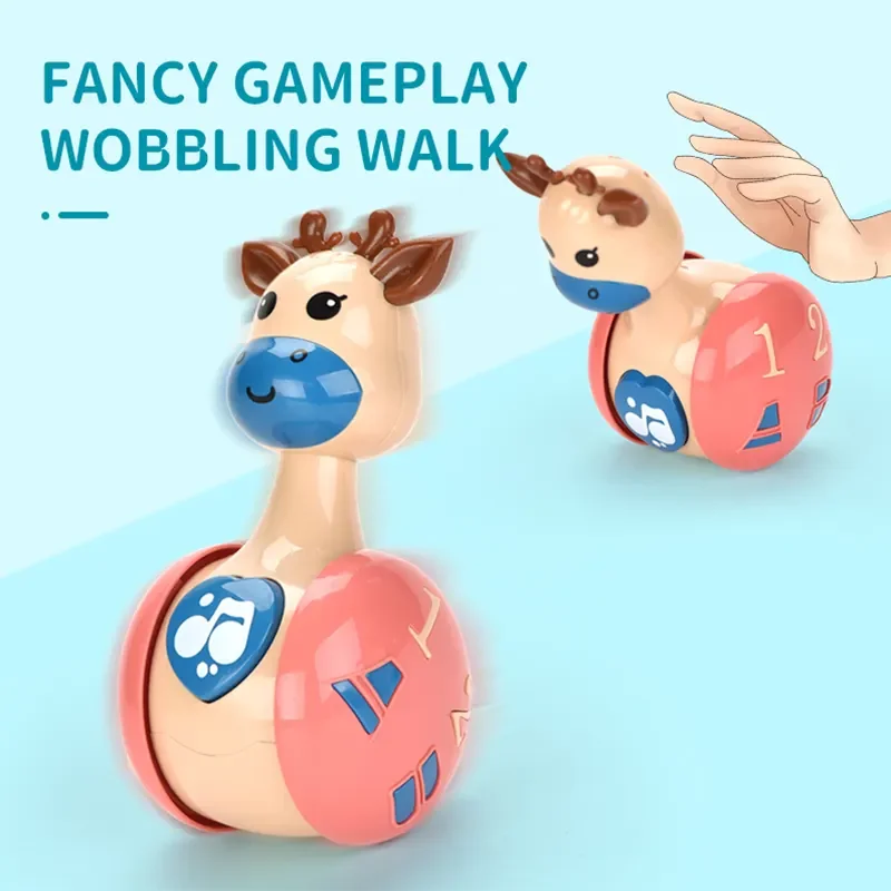 Popular Educational Cartoon Rattle Cute Deer Tumbler Toy Cute Deer Tumbler Nodding Rock Tumbler Doll Good Sale Baby Toys