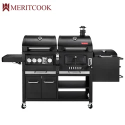 Уличный большой газовый и угольный гриль, сверхмощная тележка для барбекю, Бездымная комбинированная Коммерческая барбекю гриль для барбекю