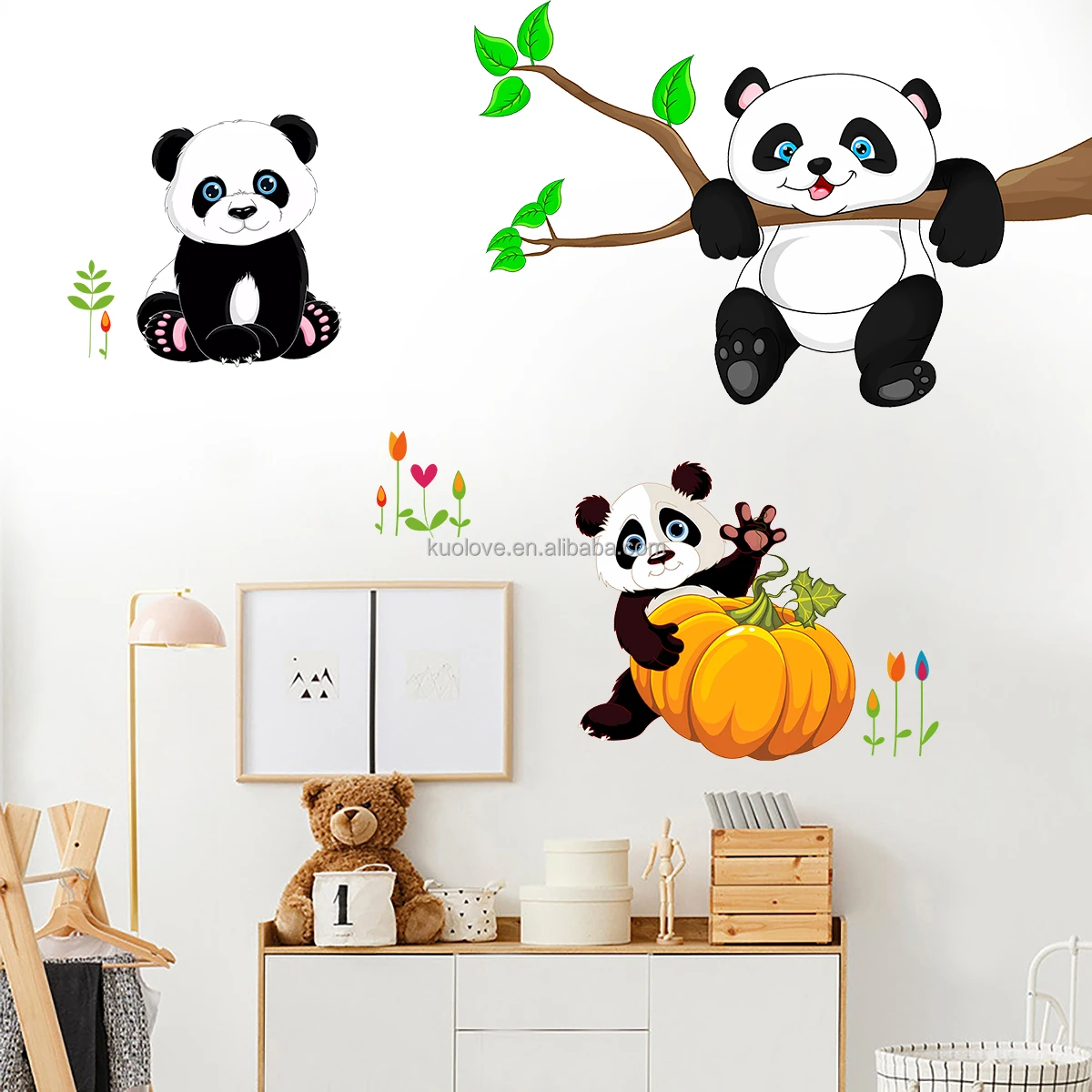 Cartoon cute panda pumpkin wall stickers living room bedroom decoration wallpaper self-adhesive stickers