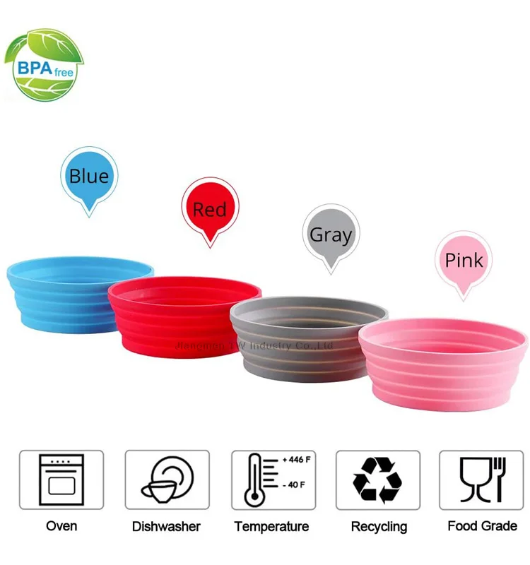 Expandable Portable Collapsible Dog Folding Silicone Foldable Food Bowl for Camping Hiking Travel Sport