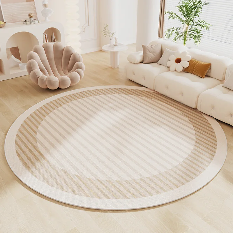 Abstract Round Rug Floor Carpet Decorative Circle Rugs ,  Striped Anti Slip Mat Area Rugs Beige For Living Room