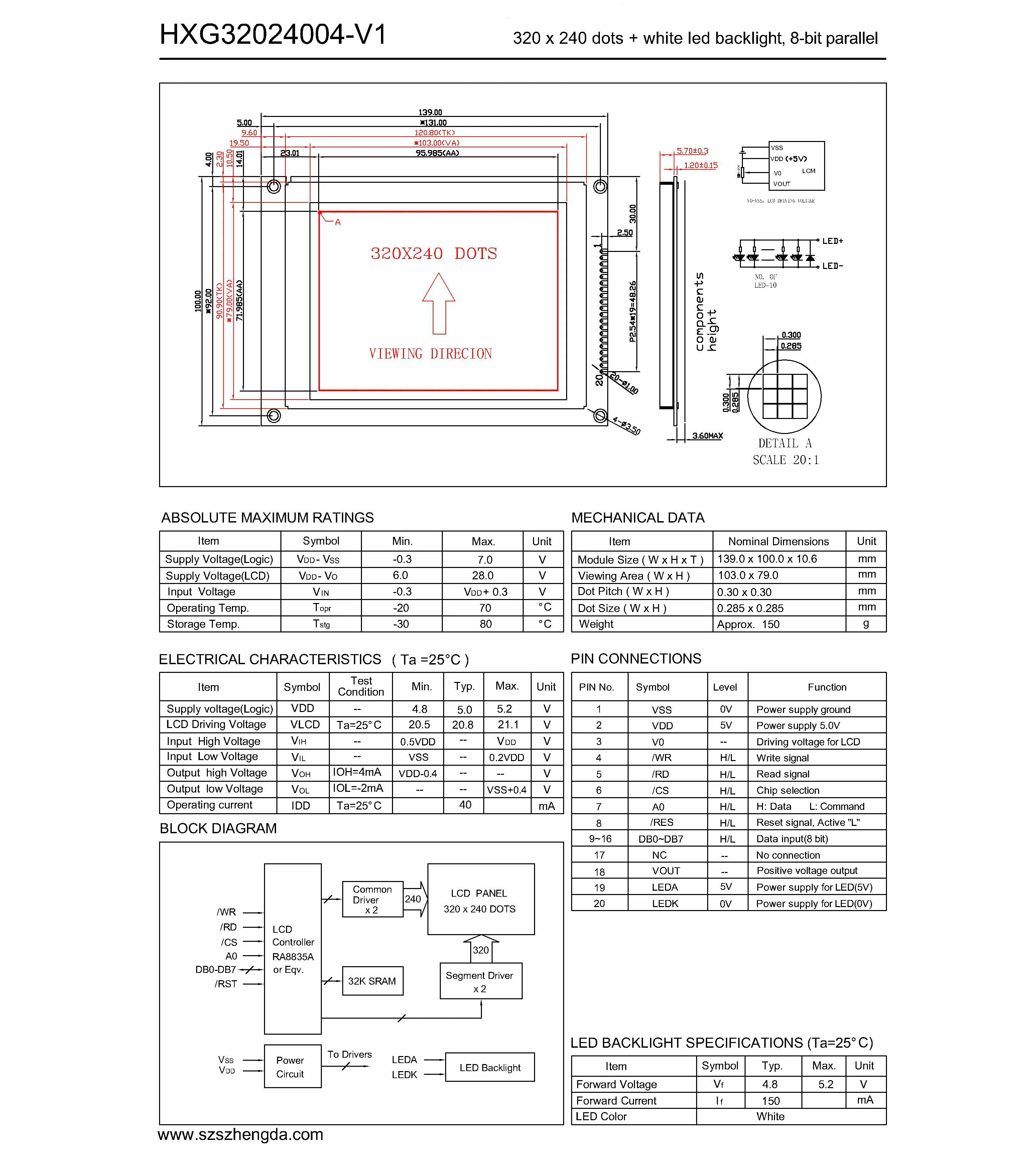 4.7 Inch 320x240 Lcd Module 8 Bit Parallel Greyscale Lcd Module 320240 Stn Blue Monochrome Display 16x2