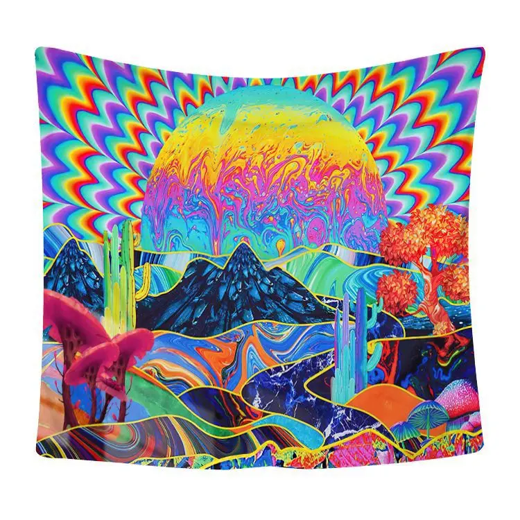 Custom Image Logo Digital Printing Psychedelic Hippie Landscape Background Cloth Household Wall Hanging Tapestry
