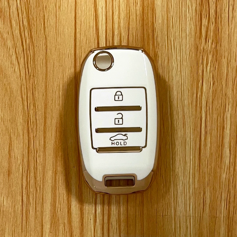 TPU Gold Edge Car Key Folding Cover 3/4 button Car Remote Key Fob Case Cover Suitable for Kia Flip Key Case