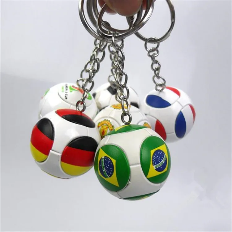 wholesale 3d custom logo plastic club football keychain; 32 European flag football keyrings