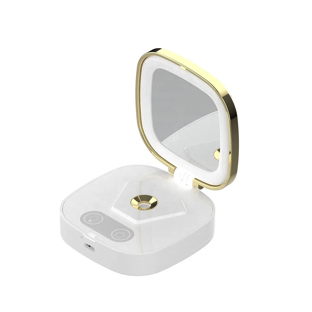 
Best Selling Private Label Wireless Charging Folding Small Hand Vanity Smart Led Nano Mist Sprayer Makeup Mirror With Light 