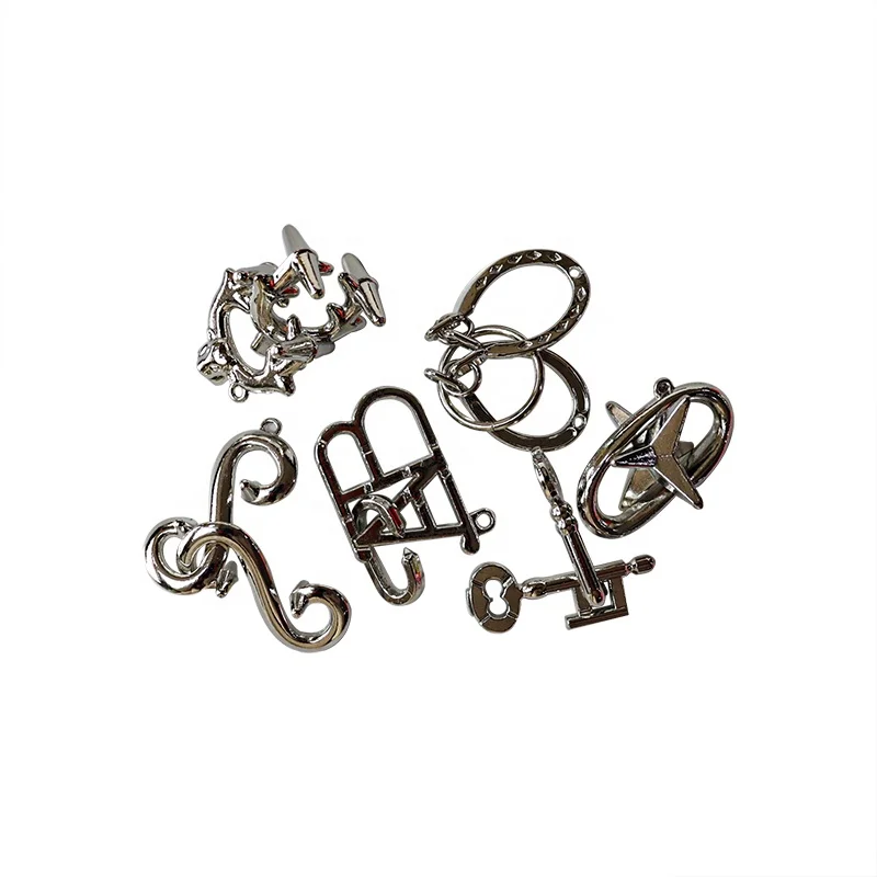 C01002 6pcs alloy keychain puzzles brain toys Set of 6 mini cast puzzles brain games kids toys metal brain teaser