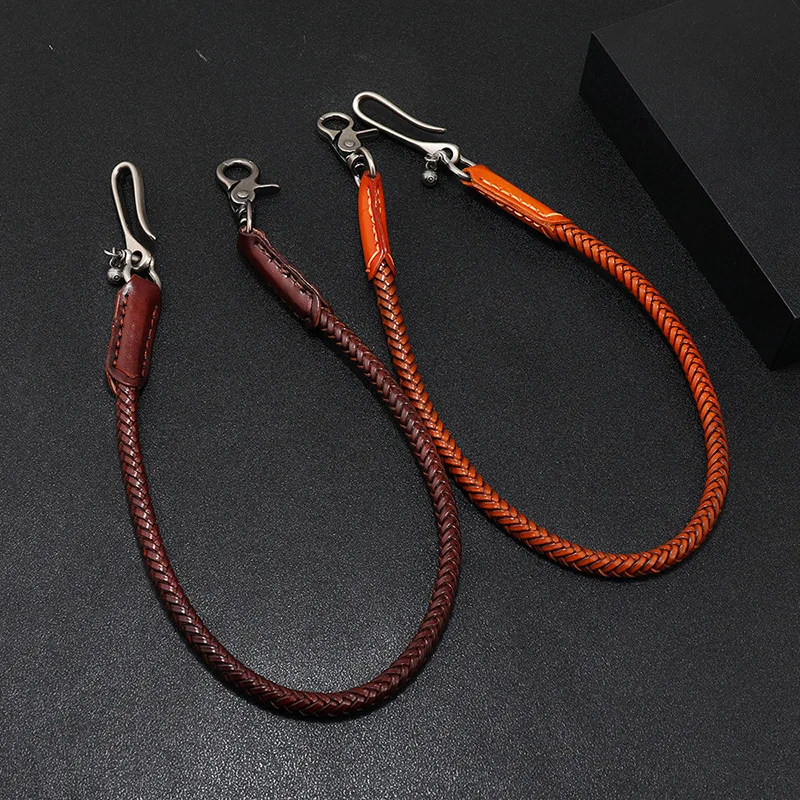 New arrival antique silver metal punk rock men Chain handmade braid leather Men trouser chain Accessories vintage wallet chain