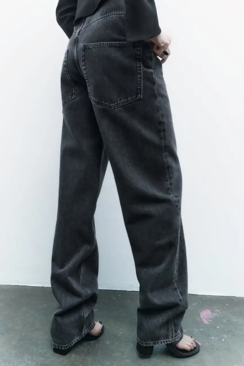 Custom Women High Rise Black Wide Leg Jeans Loose Full Length Straight Jeans Baggy Wide Leg Jeans For Women