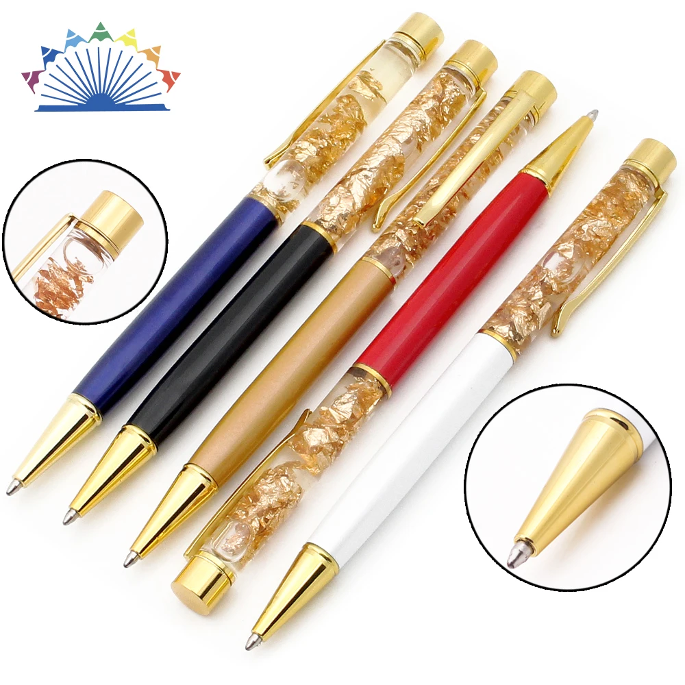 New design luxury metal ball pens high quality glitter floating gold foil stationery ballpoint pen with custom logo