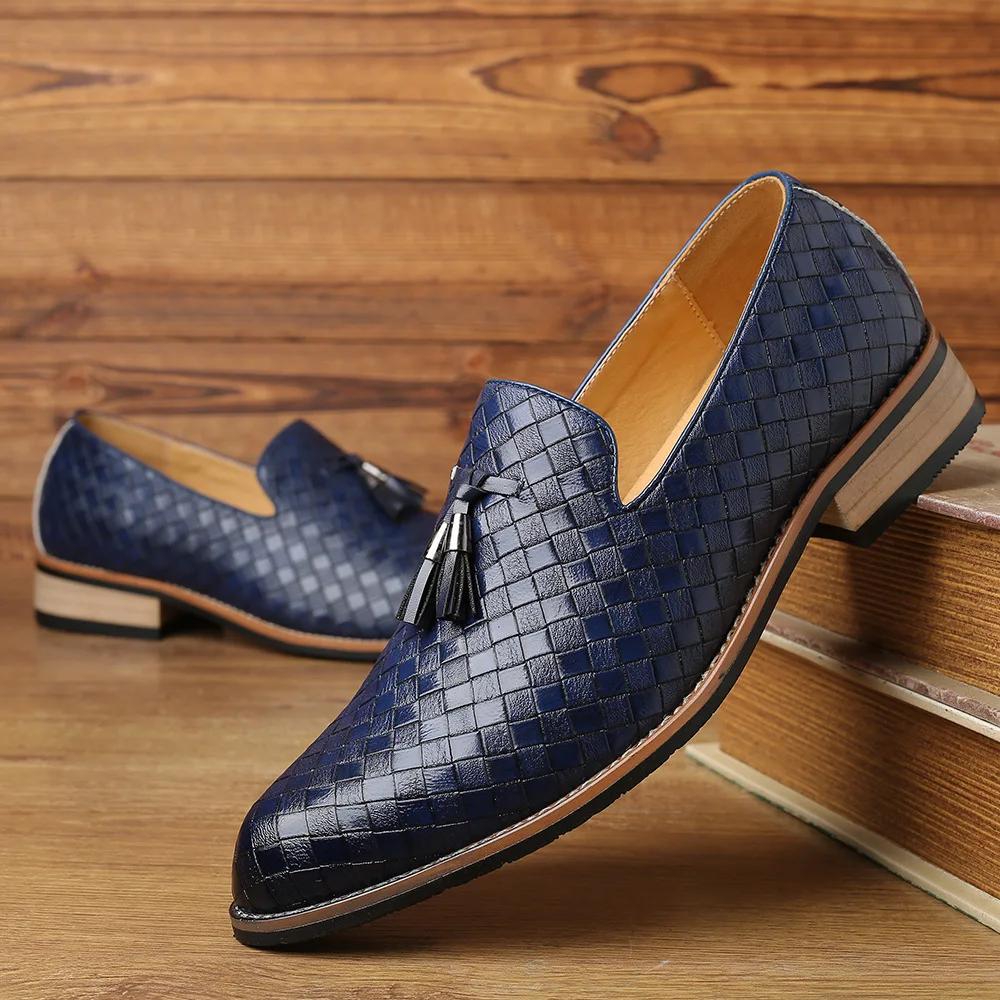 High Quality Wholesale PU Leather Slip-on Loafers Pure Color Italian Oxfords Brown Dress Shoes for Men
