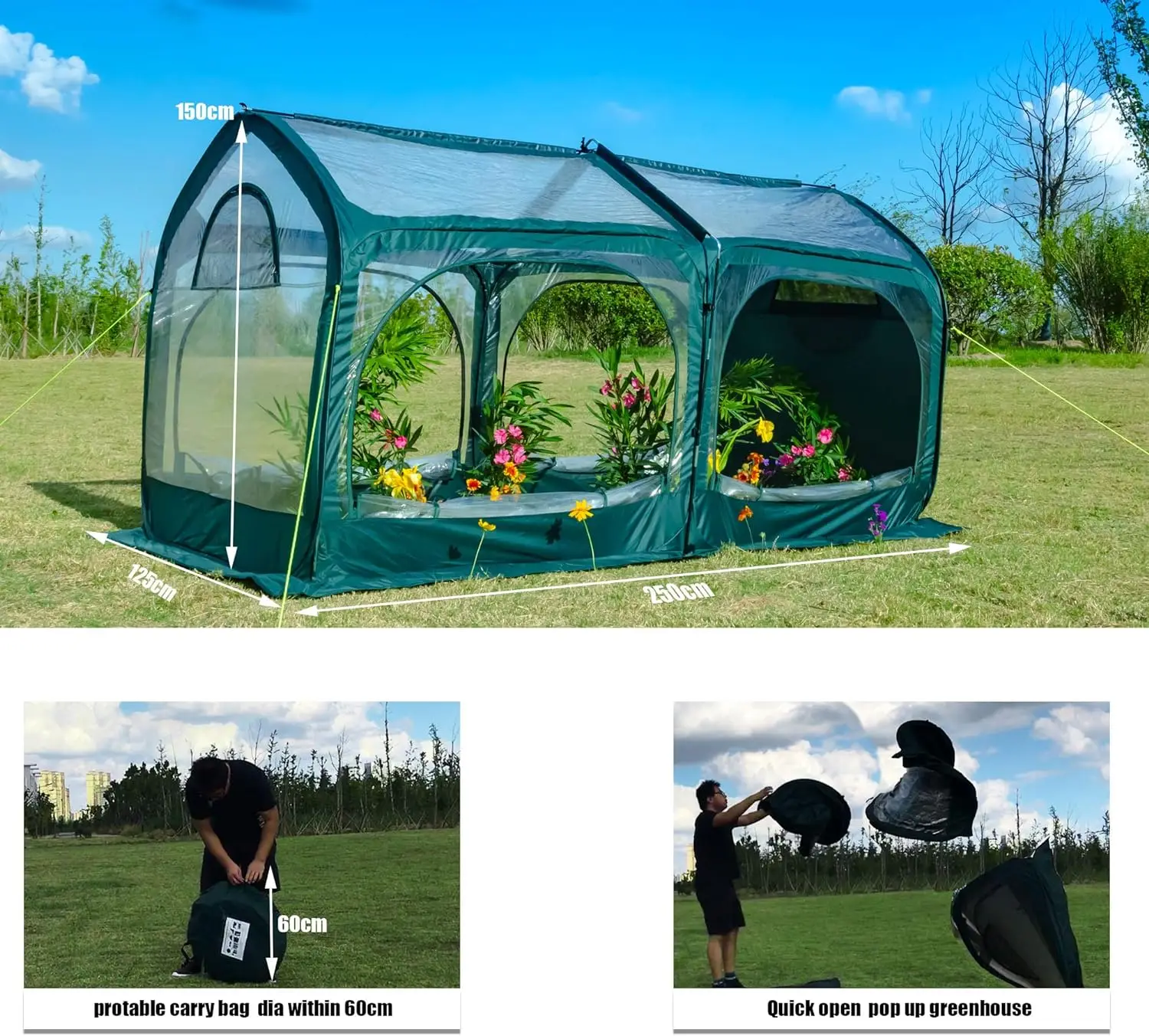 Pop Up Tunnel Flower House Mini Gardening Plant Sunshine Room Backyard PVC Greenhouse Cover