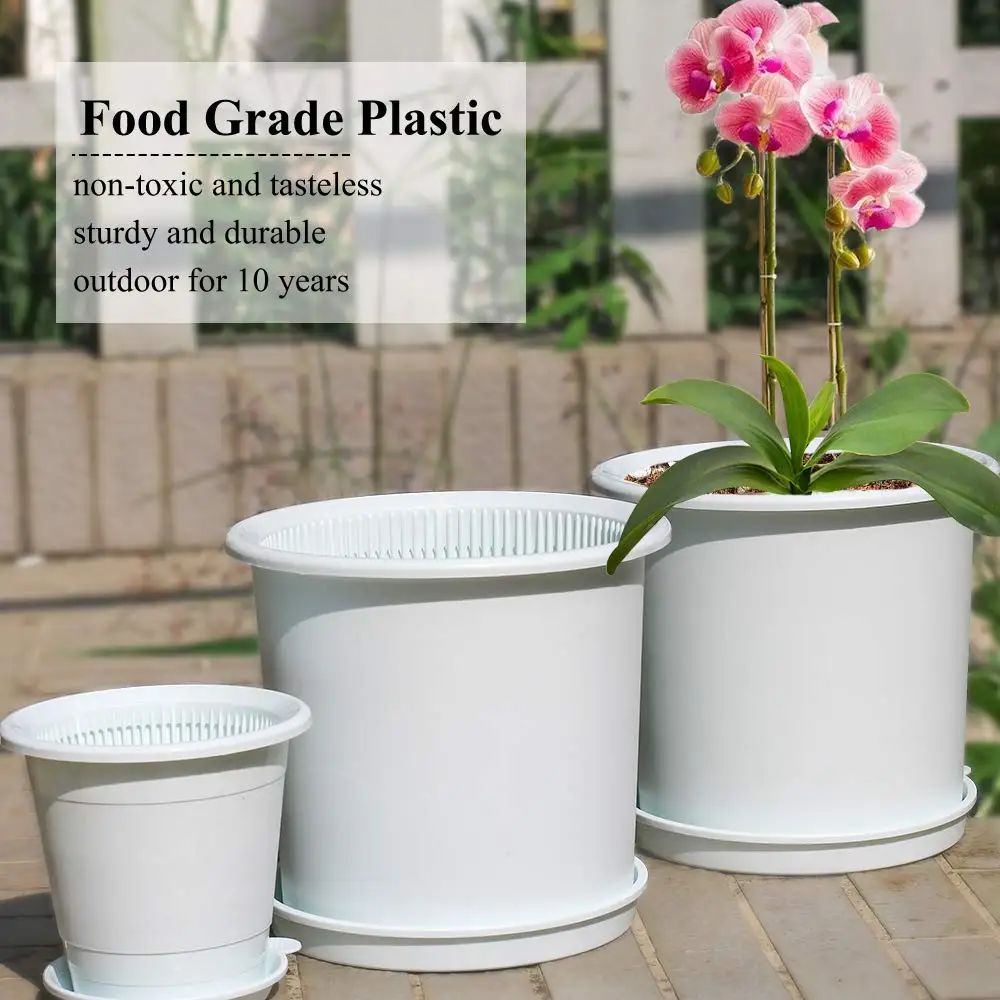 
Outdoor flower pot for wedding/ large plastic plant pot/ wedding round planter double wall pot with tray 