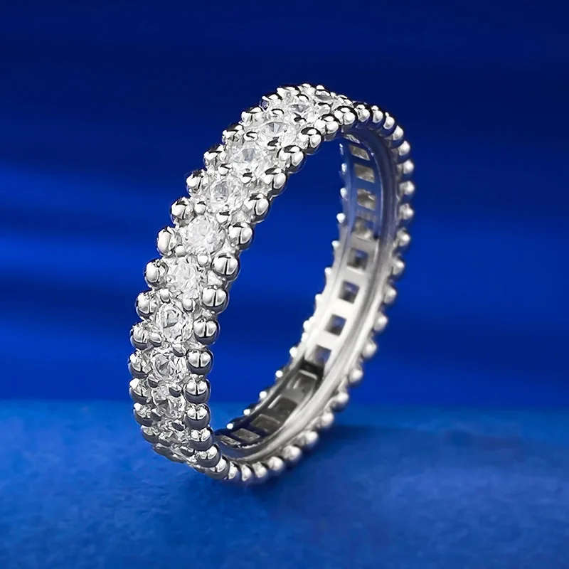 Jewelry 925 Silver Minimally Narrow Edition Single Row Diamond Starry Sky Bead Edge Ring Female Couple Pair Ring Wedding Ring