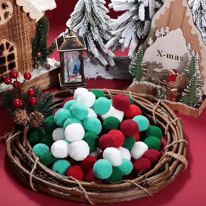 Colorful hairball string material bag  Christmas decoration magenta green and white mixed plush ball diy material pack