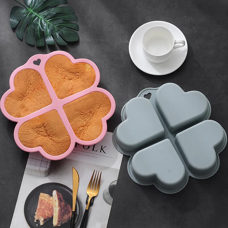 4 Cavities DIY OEM Customized Big Love Loaf Pan 3D Large Shape Pancake Baking Cake Tray Mould Silicone Heart Mold