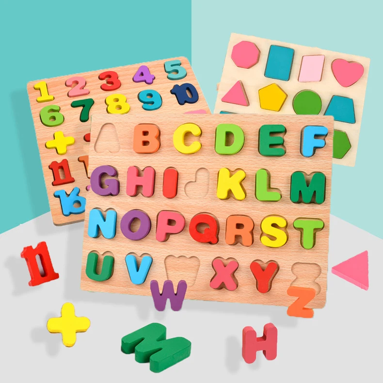 For Kids DIY Educational Board Game for Boys Girls Custom 3D Learning Jigsaw Puzzle Montessori Wooden Alphabets and Numbers