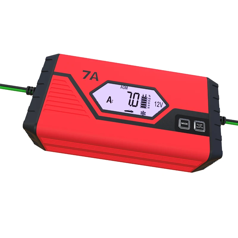 AC DC Hot sale 12V 7A 7-segment + Multi-battery Mode Lead-acid Battery Charger Car and Motorcycle Repair Charger