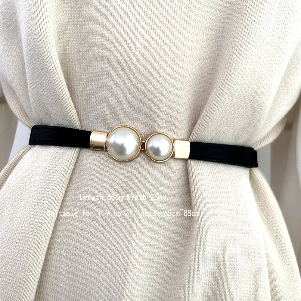 Pearl Buckle Belt Female Fine Simple Sweater Dress Elastic Stretch Thin Waist Seal for Women