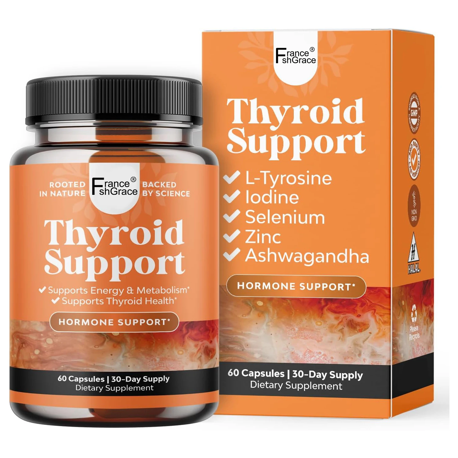 Herbal Thyroid Support Complex  Iodine Thyroid Supplement with L Tyrosine Bladderwrack Kelp Selenium and Ashwagandha Capsules