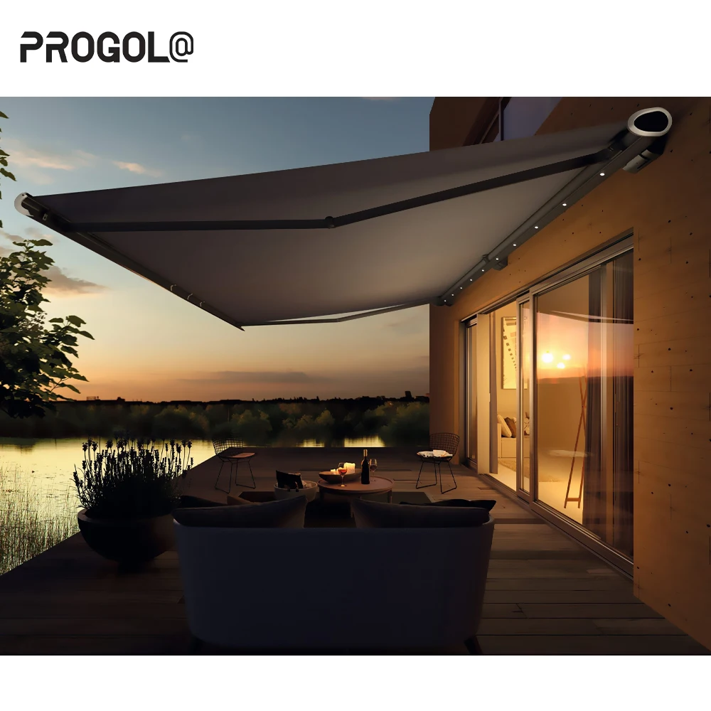 Manufacturer 6m X 3.5m Motorized Side Awnings Sunshade Electric Retractable Arms Awning Polyester Fabric Outdoor Advertising