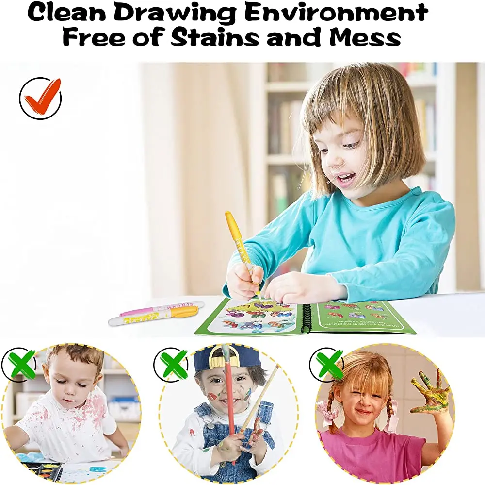 Water Coloring Magic Book for Toddlers Reusable Cartoon Water Reveal Activity Painting Book Educational Learning Toy Gifts