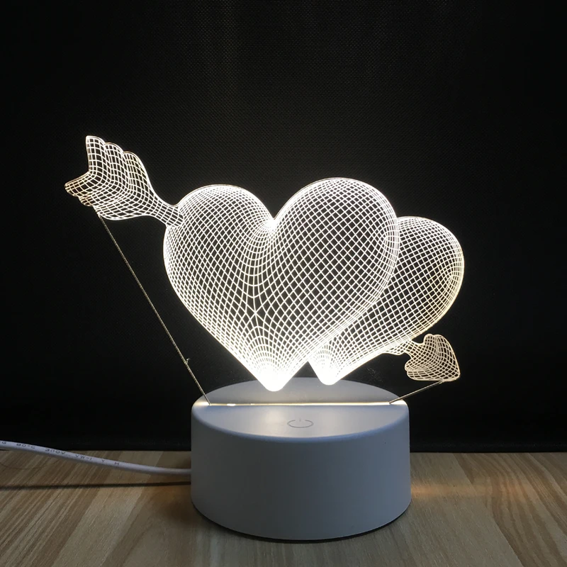 3D Illusion Lamp  Romantic I Love U Heart Night Light Decorative Desk Lamp
