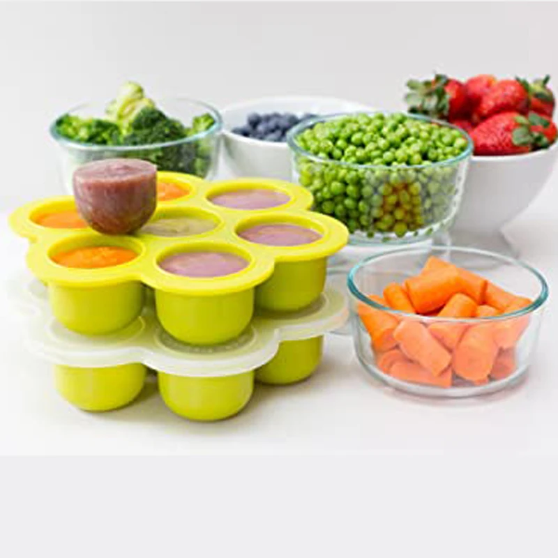 Customize Silicone Baby Food and Snack Storage with Lid Silicone baby food freezer Storage tray