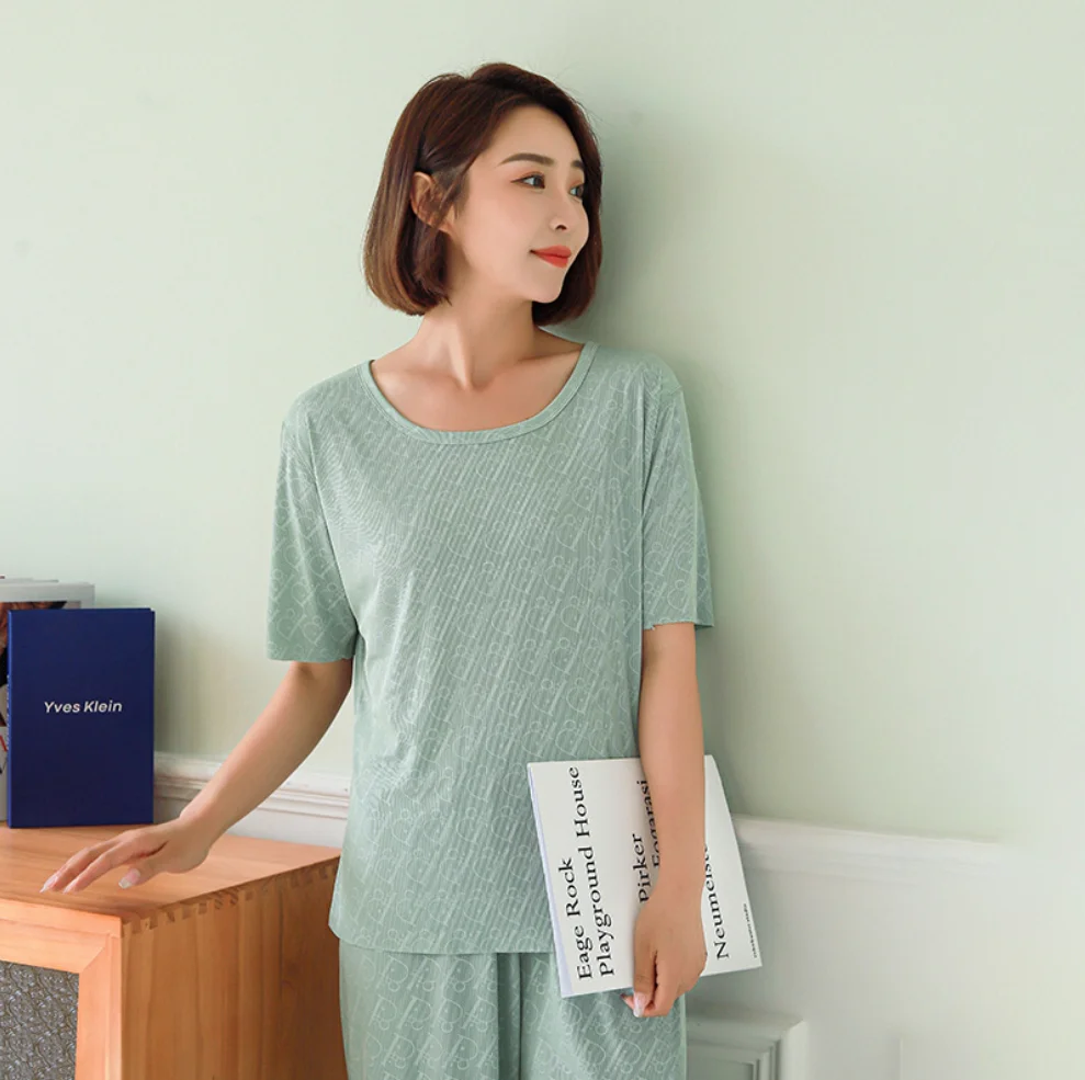 China manufacture pajamas set for men and women teenagers summer thin casual short sleeve large size solid color wholesa