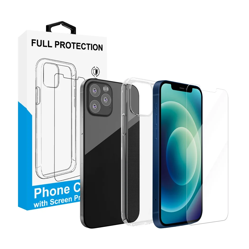 
 Прозрачный чехол из ТПУ и закаленное стекло 2.5d для Apple iPhone 12 5,4 6,1 6,7  