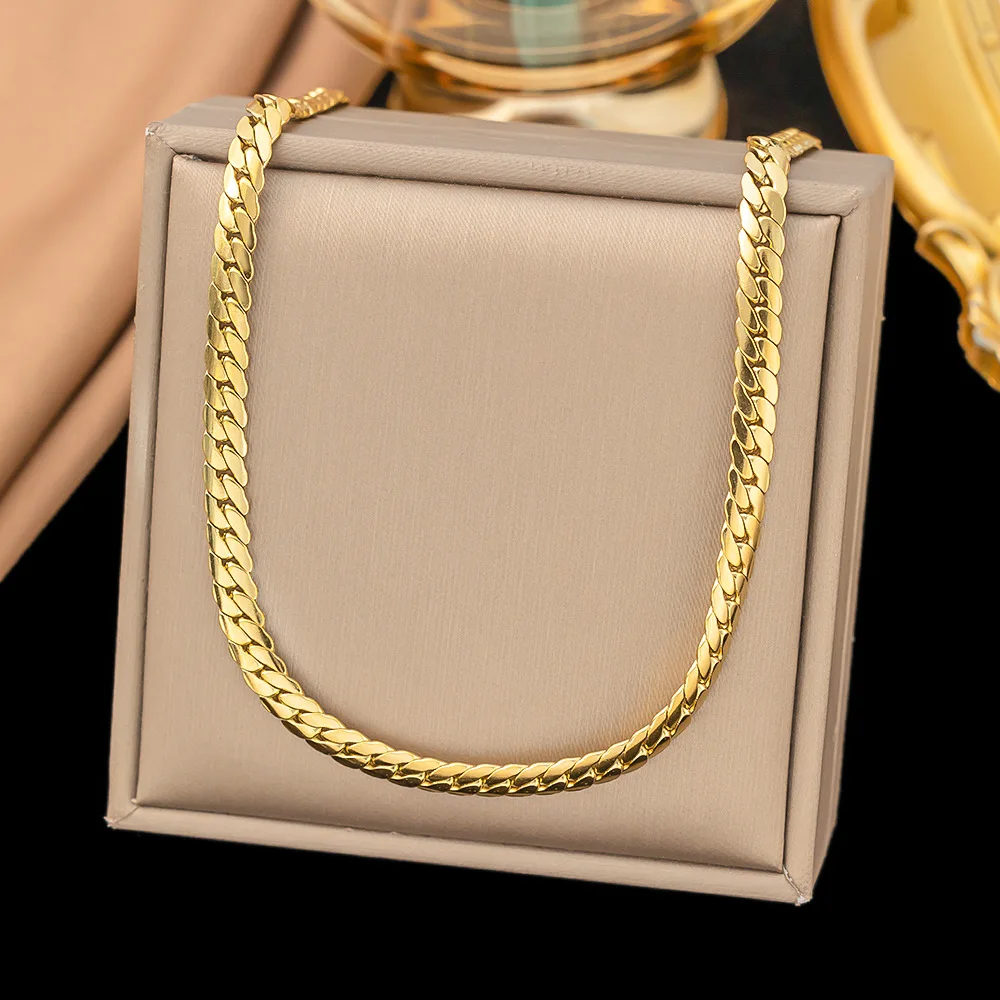 Wholesale Fashion Jewelry 3mm Chunky Full Sideways Silver Gold Color Cuba Chain  Necklace Stainless Steel Man