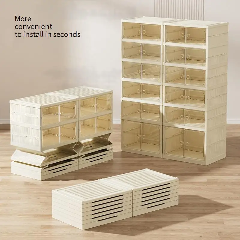 Folding Shoe Cabinet FREE Installation Required Large Capacity, Multi-Layer Household Plastic Transparent Storage Shoe Box