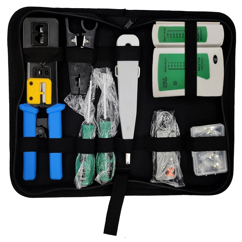 Rj45 Crimping Tool Kit for CAT5/CAT6, Professional Computer Maintenacnce Lan Cable Tester Network Repair Tool Set