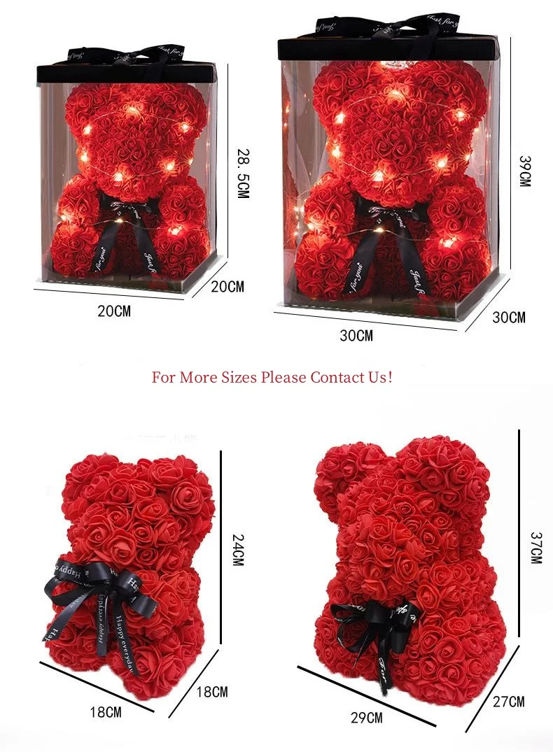 Top Quality PE Flower Teddy Bears In Gift Box 25cm/40cm Foam Rose Flower For Valentine Day Gift Rose Bear