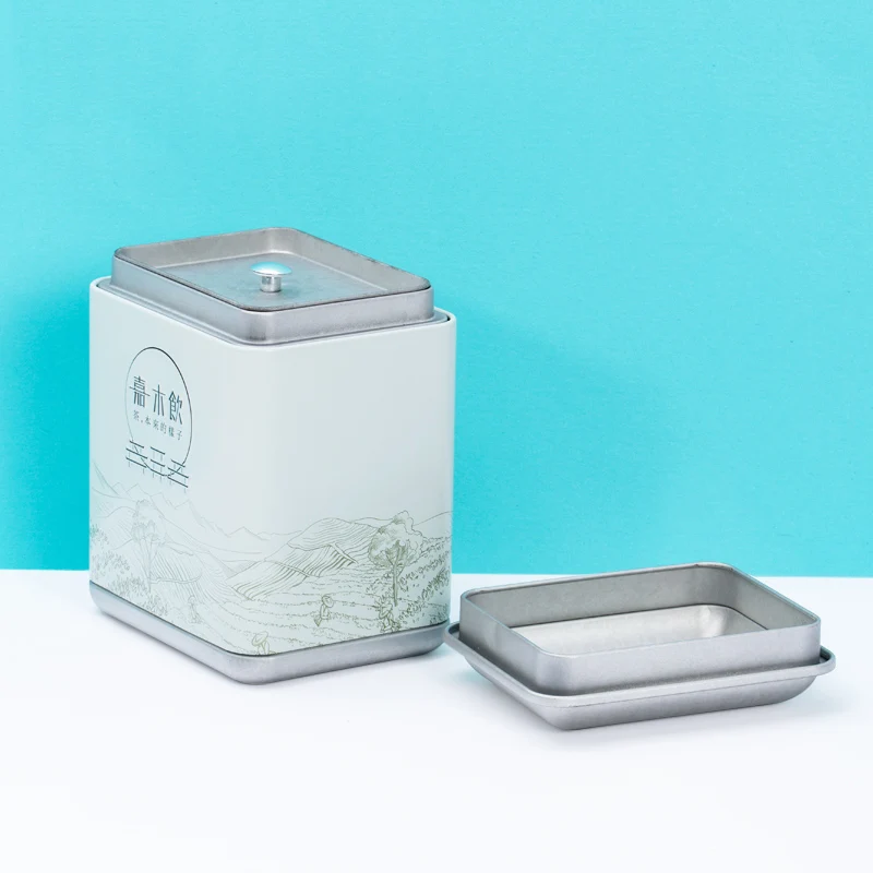 China Supplier Luxury Decorative Tea Tins With Double Lid Food Grade Square Tinplate Coffee Spice Metal Tea Tin Canister