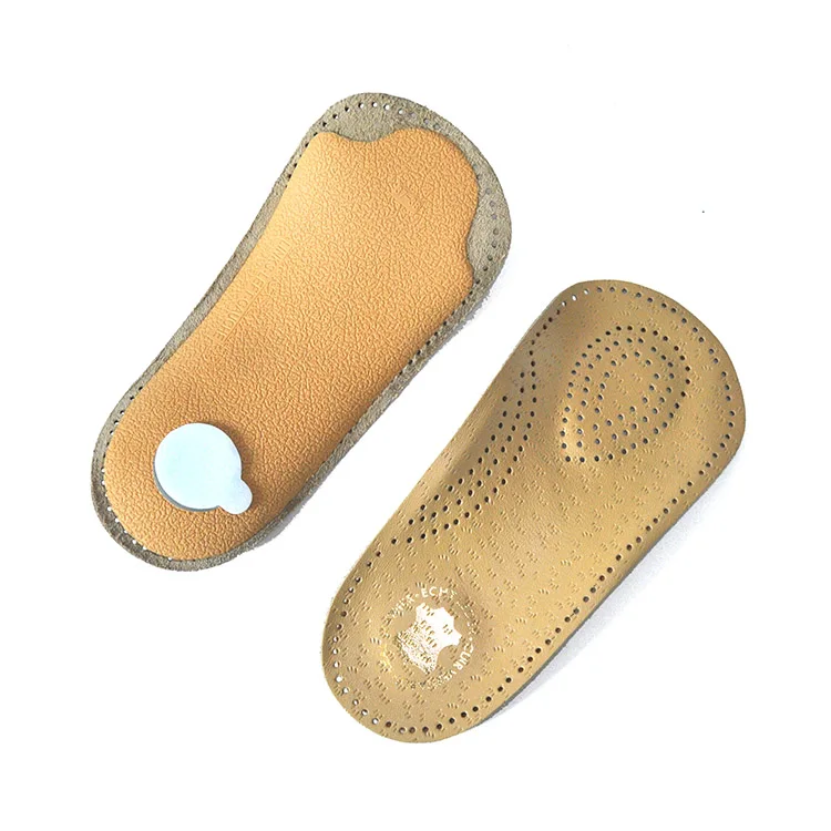 3/4 length genuine leather arch support orthopedic insoles for shoes