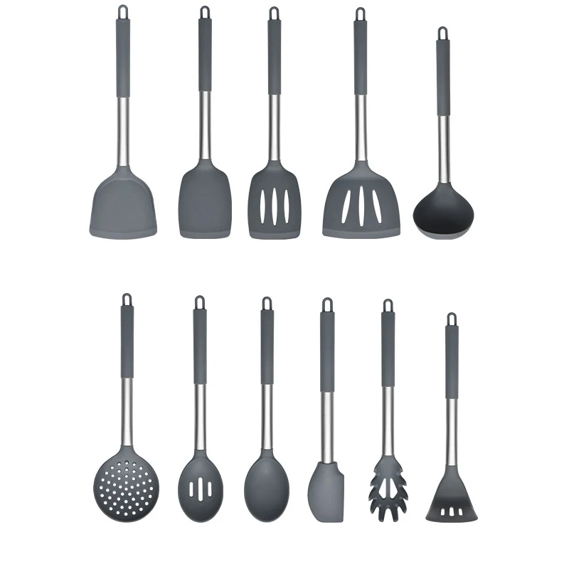 
High-End Quality Cooking Heat Resistant Silicone Spatula Sets 11Pcs Grey 