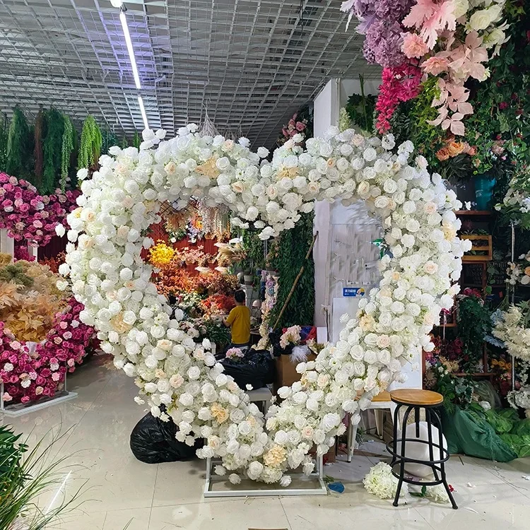 Round Square Purple And Gold Floral Arrangements Backdrop Wedding Arch For Ceremony Summer Outdoor Wedding Events Decoration