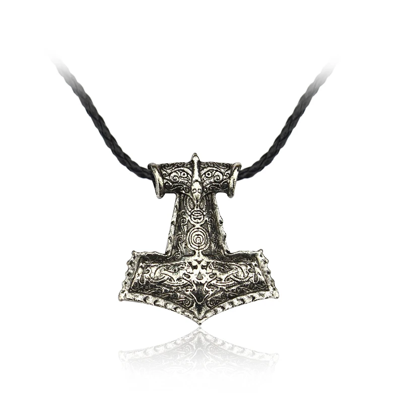 Viking Odin Axe Head Thor Hammer Mjolnir Pendant Norse Jewelry Punk Style Necklace