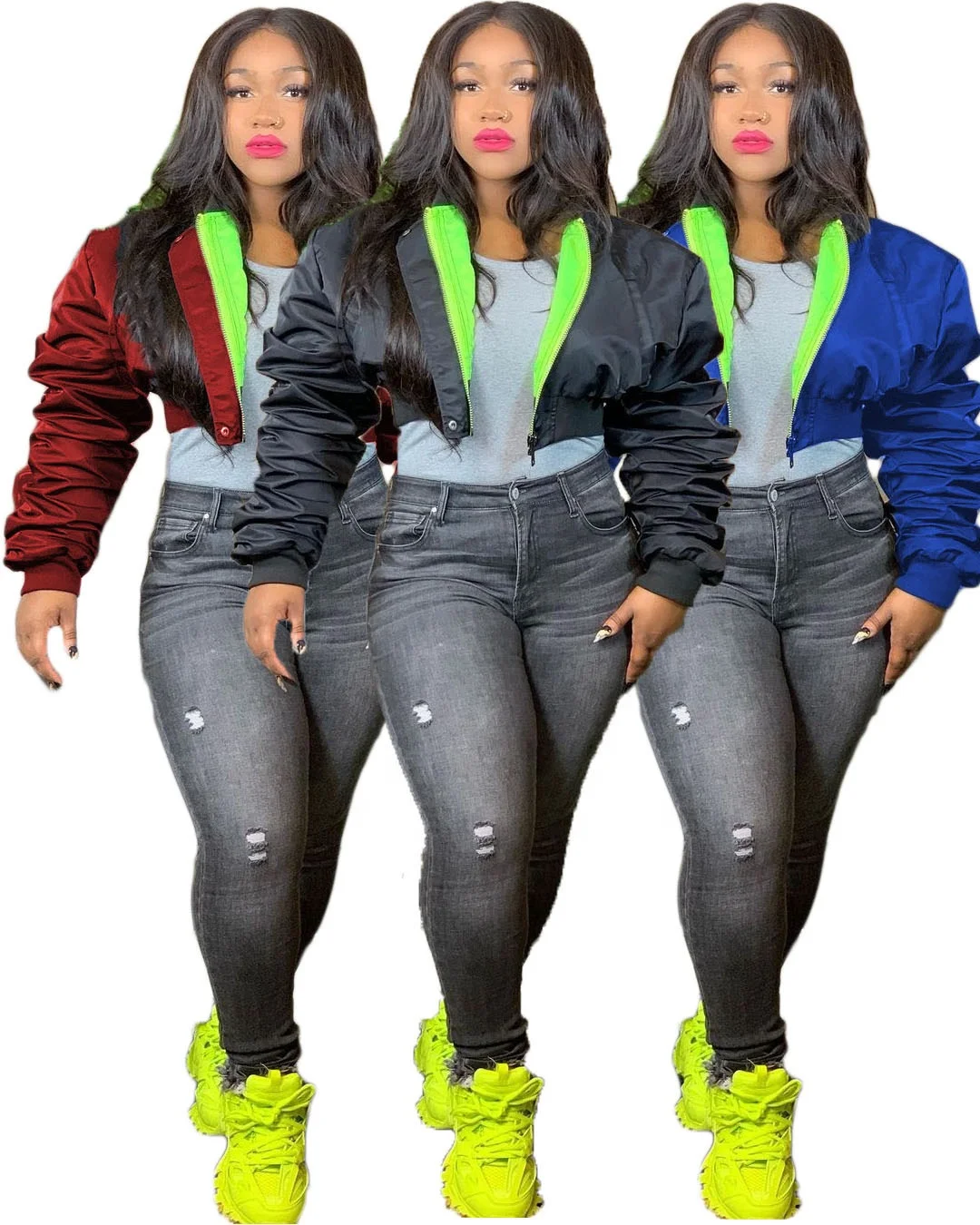 DLL8290 2022 New Arrival winter and autumn Cardigan coat puff sleeve woman warm casual puffer jacket