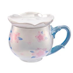 Creative cherry blossom ceramic mug with lid cute gift office breakfast coffee mug