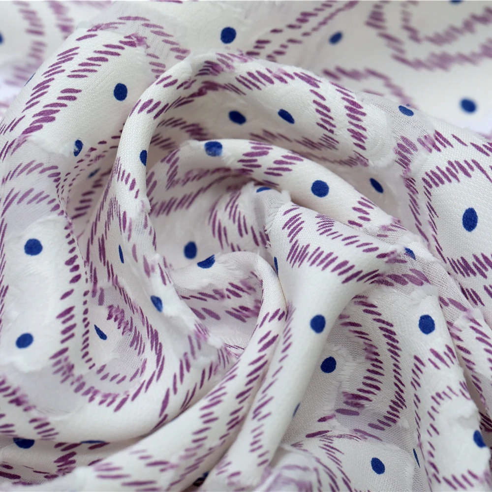  Abstract printed silk viscose clip jacquard fil coupe fabric for sale 300yds in stock special